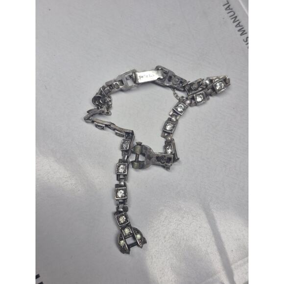 Vintage Sterling Silver Simulated Diamond Tennis Bracelet 6" Needs Repair - Picture 5 of 5